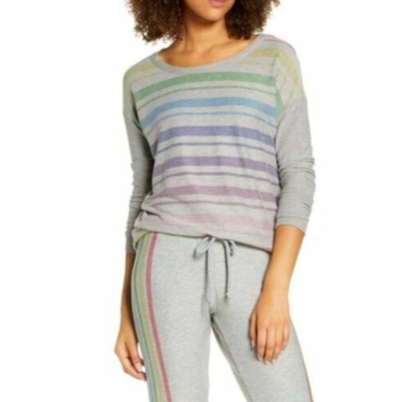 Chaser Tops - Chaser Rainbow Stripe Tee Top Small or Medium* Cozy Pullover Dropped Sleeves